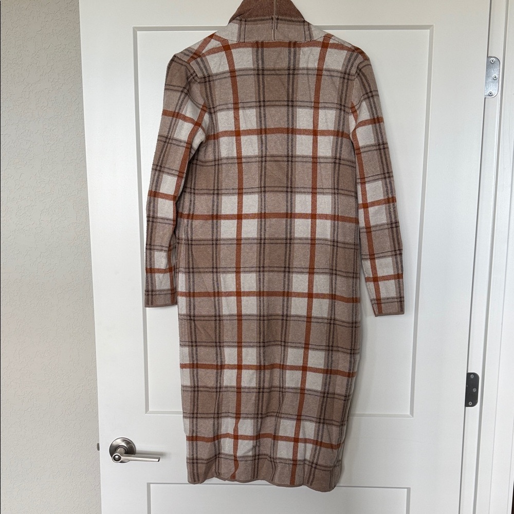 Plaid Open Front Long Cardigan Sweater - Picture 2 of 5